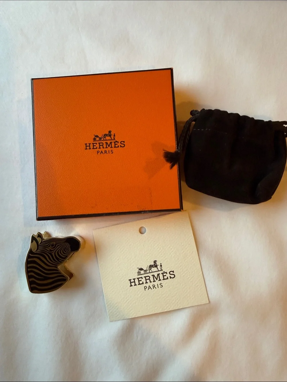 Hermes Zebra Quadrige permabrass coated laquer scarf ring
